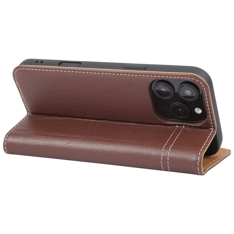 For iPhone 16 Pro GEBEI Top-grain Horizontal Flip Leather Phone Case(Brown)