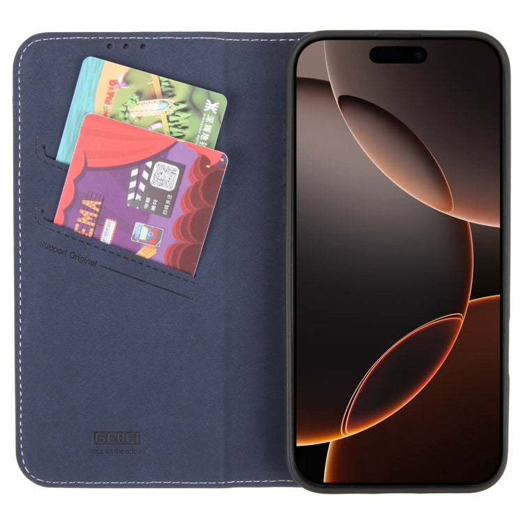 For iPhone 16 Pro Max GEBEI Top-grain Horizontal Flip Leather Phone Case(Blue)