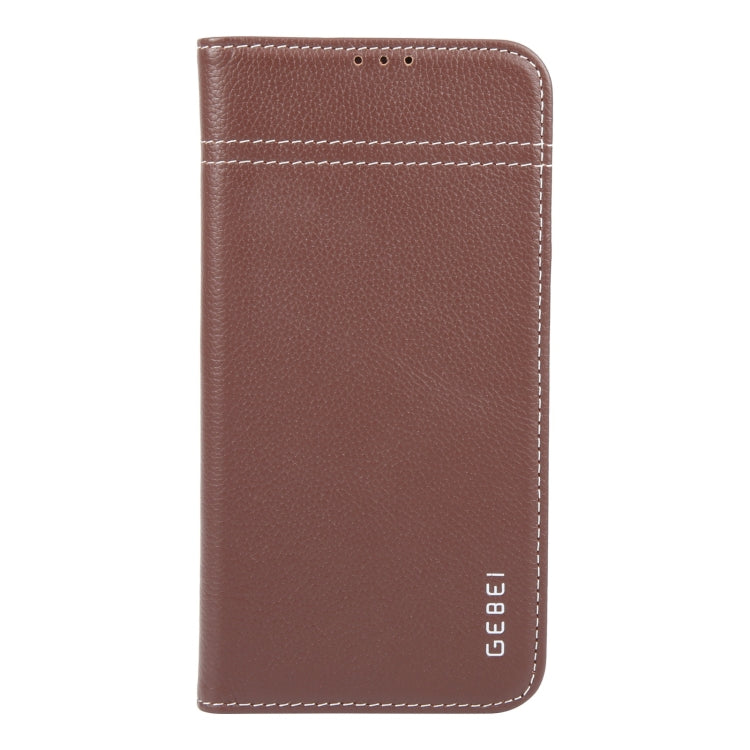 For iPhone 16 Pro Max GEBEI Top-grain Horizontal Flip Leather Phone Case(Brown)