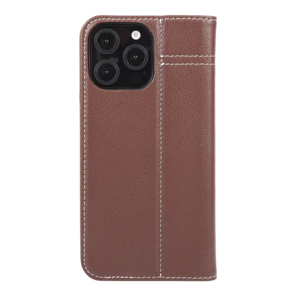 For iPhone 16 Pro Max GEBEI Top-grain Horizontal Flip Leather Phone Case(Brown)