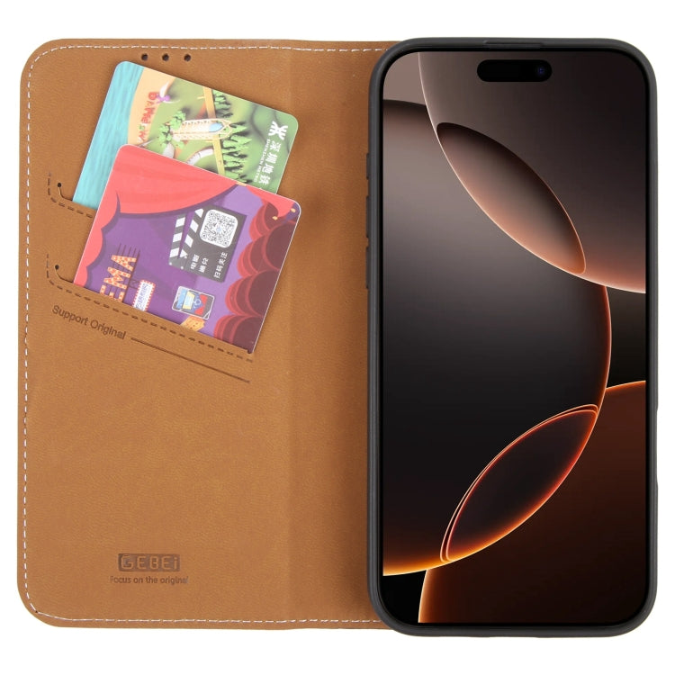For iPhone 16 Pro Max GEBEI Top-grain Horizontal Flip Leather Phone Case(Brown)