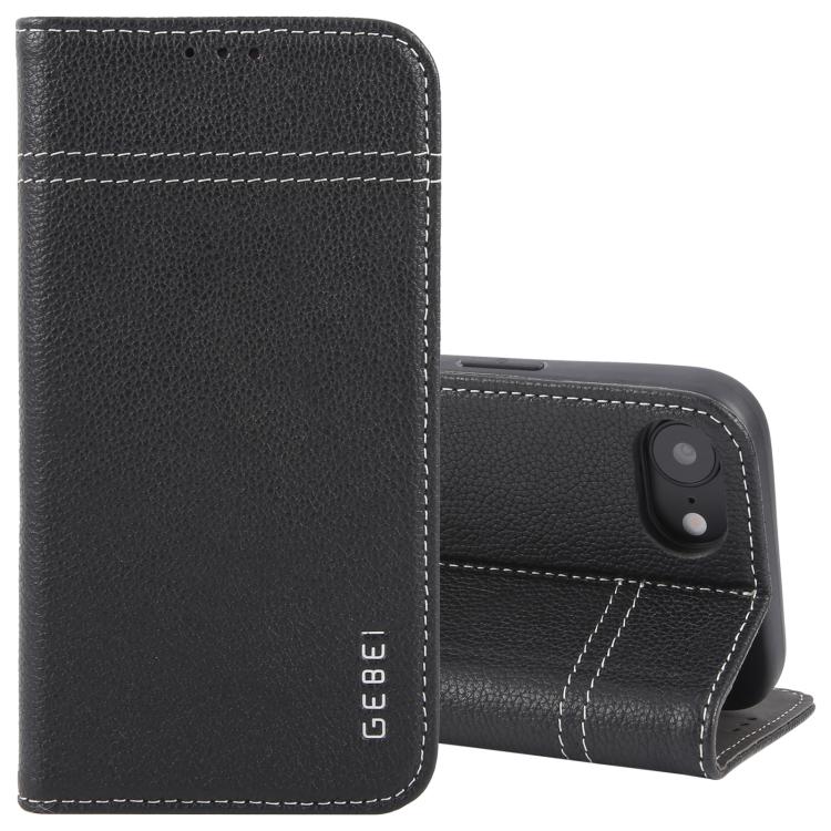 For iPhone 16e GEBEI Top-grain Horizontal Flip Leather Phone Case(Black)