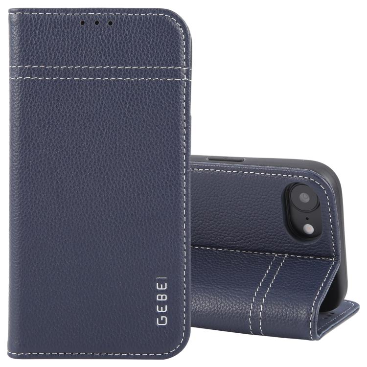 For iPhone 16e GEBEI Top-grain Horizontal Flip Leather Phone Case(Blue)