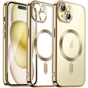 For iPhone 15 Magsafe Magnetic Transparent Electroplated TPU Phone Case(Gold)