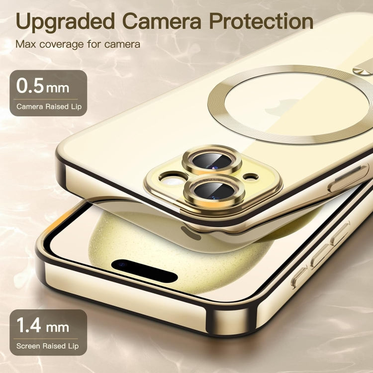 For iPhone 15 Magsafe Magnetic Transparent Electroplated TPU Phone Case(Gold)