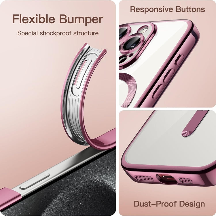 For iPhone 15 Pro Magsafe Magnetic Transparent Electroplated TPU Phone Case(Pink)