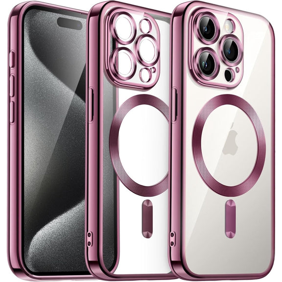 For iPhone 15 Pro Magsafe Magnetic Transparent Electroplated TPU Phone Case(Pink)