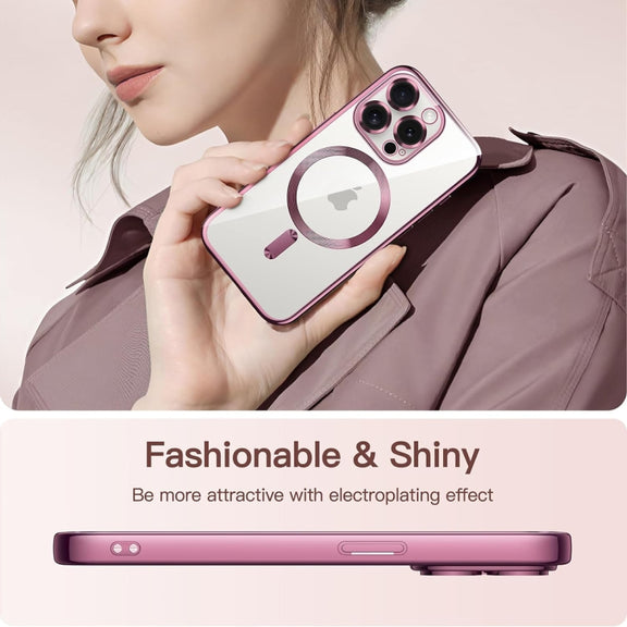 For iPhone 15 Pro Magsafe Magnetic Transparent Electroplated TPU Phone Case(Pink)