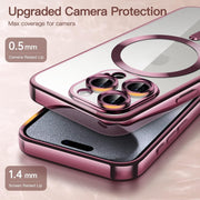 For iPhone 15 Pro Max Magsafe Magnetic Transparent Electroplated TPU Phone Case(Pink)