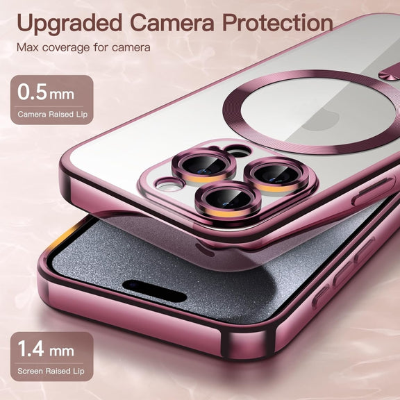 For iPhone 15 Pro Max Magsafe Magnetic Transparent Electroplated TPU Phone Case(Pink)