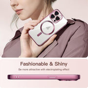For iPhone 15 Pro Max Magsafe Magnetic Transparent Electroplated TPU Phone Case(Pink)