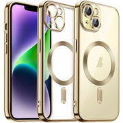For iPhone 14 Plus Transparent Electroplated Magsafe Magnetic TPU Phone Case(Gold)