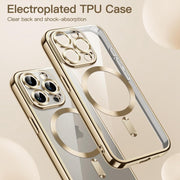 For iPhone 14 Pro Magsafe Magnetic Transparent Electroplated TPU Phone Case(Gold)