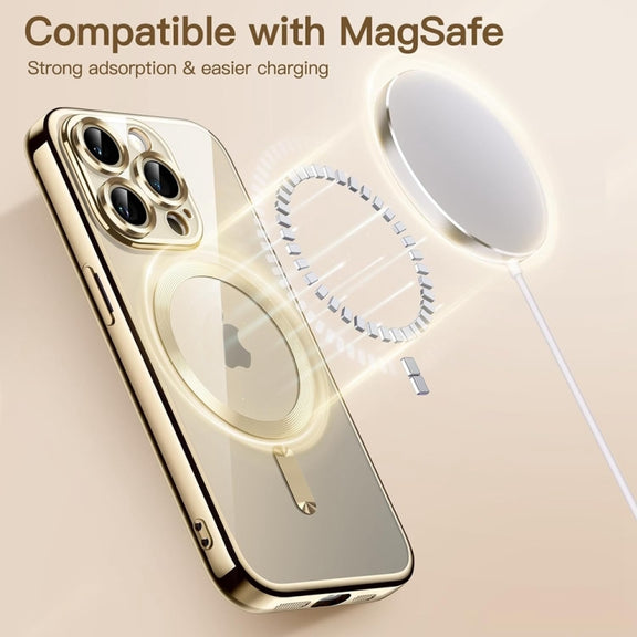 For iPhone 14 Pro Magsafe Magnetic Transparent Electroplated TPU Phone Case(Gold)