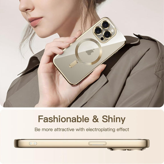 For iPhone 14 Pro Magsafe Magnetic Transparent Electroplated TPU Phone Case(Gold)