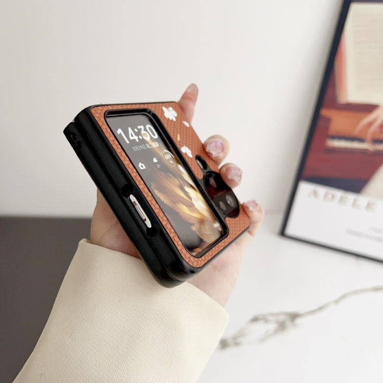 For OPPO Find N3 Flip Braided Texture Colored Drawing Pattern Phone Case(Black Coffee Cat)
