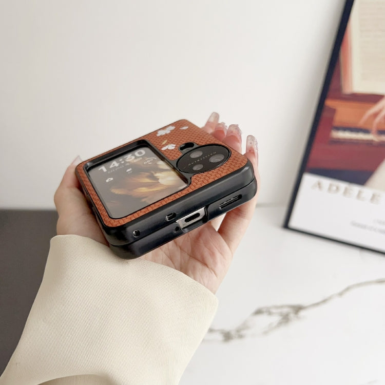 For OPPO Find N3 Flip Braided Texture Colored Drawing Pattern Phone Case(Black Coffee Cat)