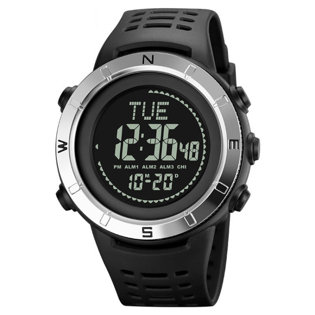 Shimei 2096 Multifunctional Men 50M Water-resistant Compass Noctilucent Digital Wrist Watch(Silver)