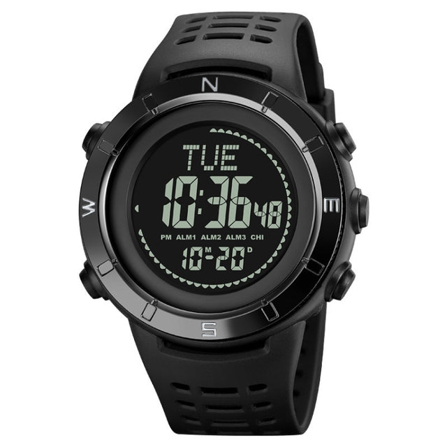 Shimei 2096 Multifunctional Men 50M Water-resistant Compass Noctilucent Digital Wrist Watch(Black)