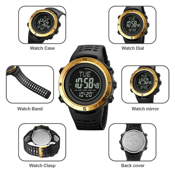 Shimei 2096 Multifunctional Men 50M Water-resistant Compass Noctilucent Digital Wrist Watch(Black)