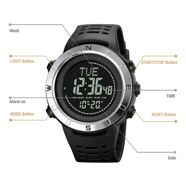 Shimei 2096 Multifunctional Men 50M Water-resistant Compass Noctilucent Digital Wrist Watch(Gold)