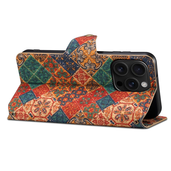 For iPhone 16 Pro Max Denior Flower Language Series Cork Fabric Oil Edge Leather Phone Case(Winter)
