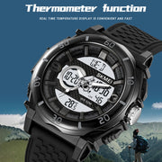 SKMEI 2098 Multifunctional Men 50M Water-resistant Thermometer Dual Display Digital Wrist Watch(Black+White)
