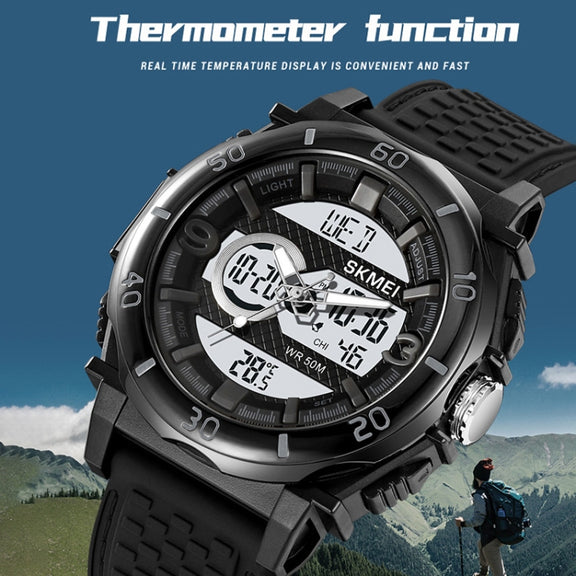 SKMEI 2098 Multifunctional Men 50M Water-resistant Thermometer Dual Display Digital Wrist Watch(Black+White)