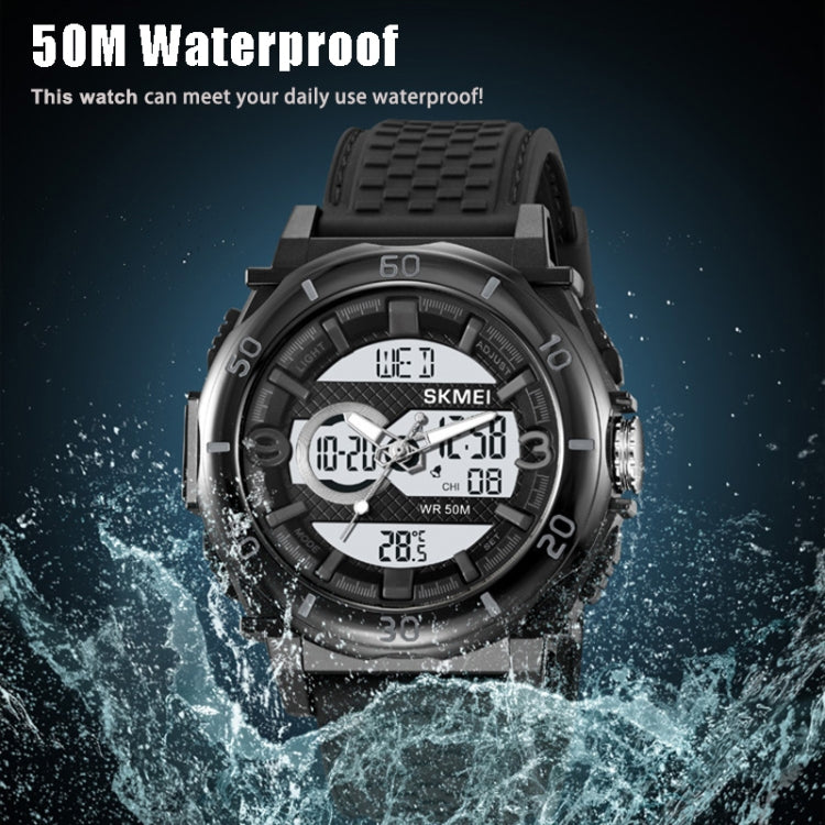 SKMEI 2098 Multifunctional Men 50M Water-resistant Thermometer Dual Display Digital Wrist Watch(Black+White)