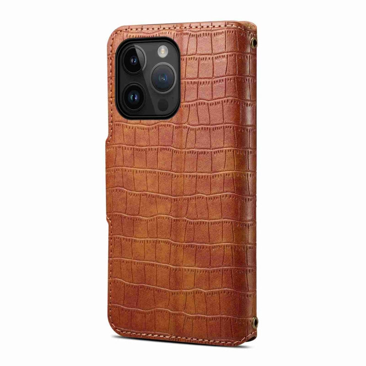 For iPhone 15 Pro Max Denior Crocodile Texture Oil Edge Leather Phone Case(Brown)