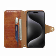 For iPhone 15 Pro Max Denior Crocodile Texture Oil Edge Leather Phone Case(Brown)