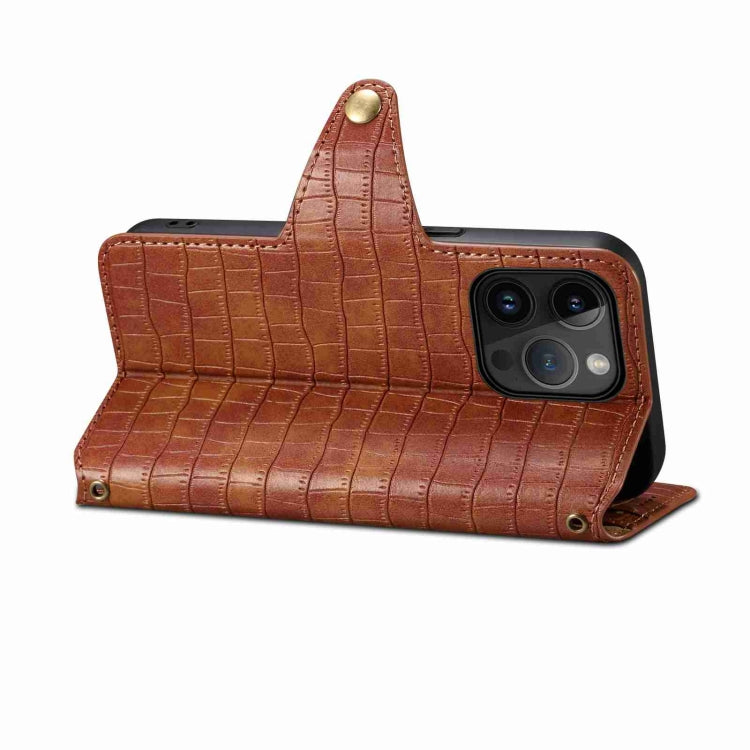 For iPhone 15 Pro Max Denior Crocodile Texture Oil Edge Leather Phone Case(Brown)