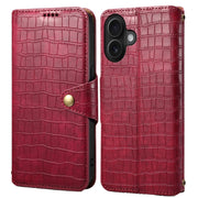 For iPhone 16 Denior Crocodile Texture Oil Edge Leather Phone Case(Rose Red)