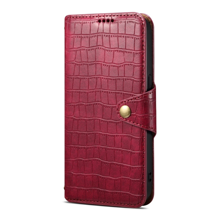 For iPhone 16 Denior Crocodile Texture Oil Edge Leather Phone Case(Rose Red)