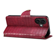 For iPhone 16 Denior Crocodile Texture Oil Edge Leather Phone Case(Rose Red)