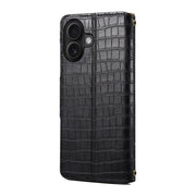 For iPhone 16 Denior Crocodile Texture Oil Edge Leather Phone Case(Black)