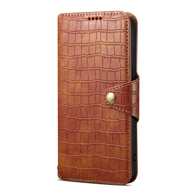 For iPhone 16 Plus Denior Crocodile Texture Oil Edge Leather Phone Case(Brown)