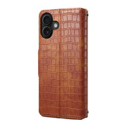 For iPhone 16 Plus Denior Crocodile Texture Oil Edge Leather Phone Case(Brown)