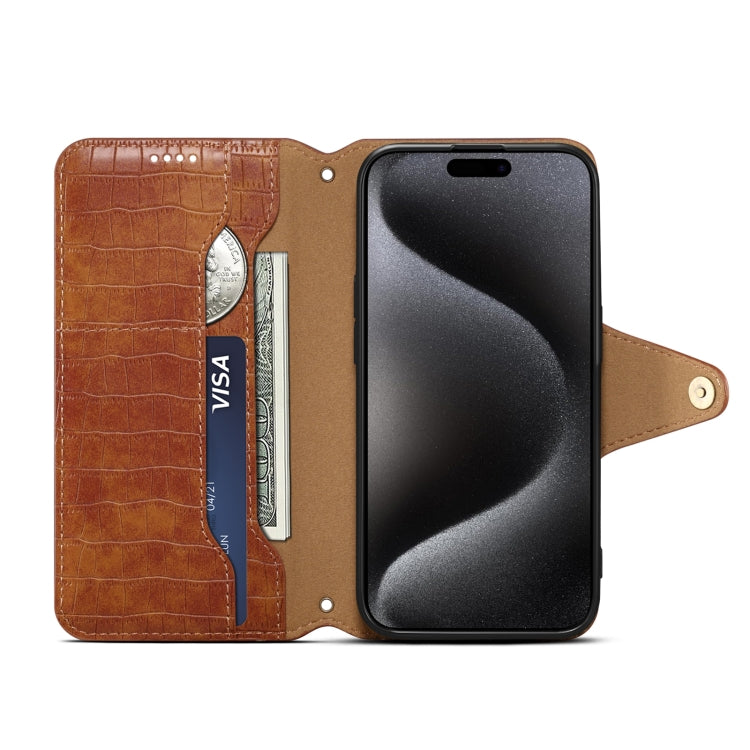 For iPhone 16 Plus Denior Crocodile Texture Oil Edge Leather Phone Case(Brown)