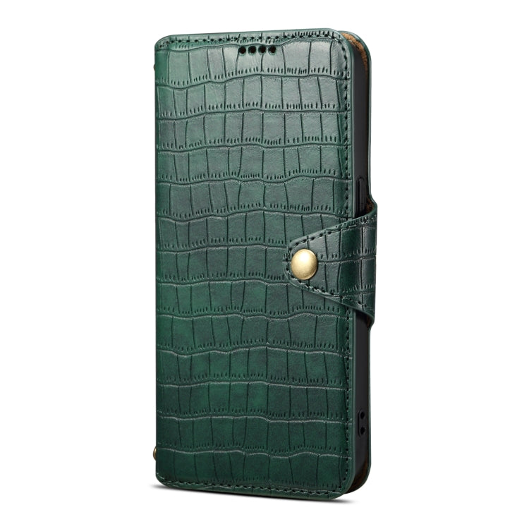 For iPhone 16 Plus Denior Crocodile Texture Oil Edge Leather Phone Case(Green)