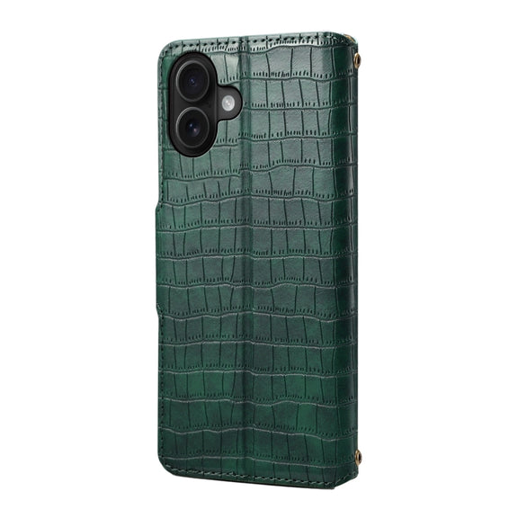 For iPhone 16 Plus Denior Crocodile Texture Oil Edge Leather Phone Case(Green)