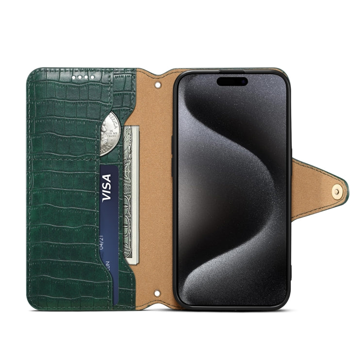 For iPhone 16 Plus Denior Crocodile Texture Oil Edge Leather Phone Case(Green)