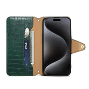 For iPhone 16 Plus Denior Crocodile Texture Oil Edge Leather Phone Case(Green)