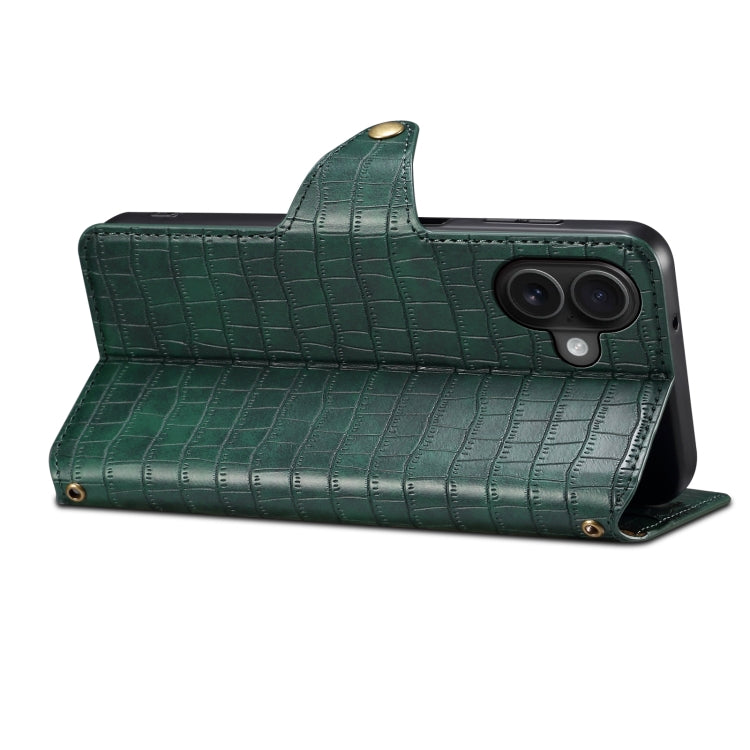 For iPhone 16 Plus Denior Crocodile Texture Oil Edge Leather Phone Case(Green)