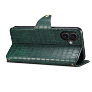 For iPhone 16 Plus Denior Crocodile Texture Oil Edge Leather Phone Case(Green)
