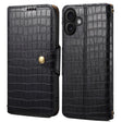 For iPhone 16 Plus Denior Crocodile Texture Oil Edge Leather Phone Case(Black) - free shipping - PMC TechLife - Order now!