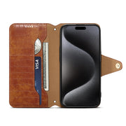 For iPhone 16 Pro Denior Crocodile Texture Oil Edge Leather Phone Case(Brown)