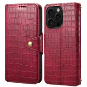 For iPhone 16 Pro Denior Crocodile Texture Oil Edge Leather Phone Case(Rose Red)