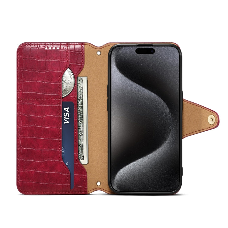 For iPhone 16 Pro Denior Crocodile Texture Oil Edge Leather Phone Case(Rose Red)