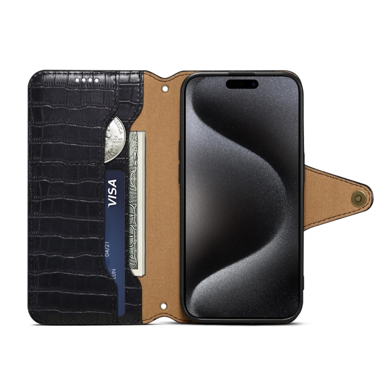 For iPhone 16 Pro Denior Crocodile Texture Oil Edge Leather Phone Case(Black)